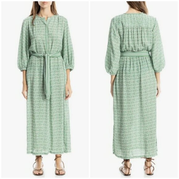💕MAX STUDIO💕 Medallion Print Maxi Dress ~ Green/Cream Lettuce Codes Large NWT - Picture 1 of 12